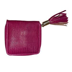 Magenta Crocodile Pattern Zippered Wallet with Fringed Tassel